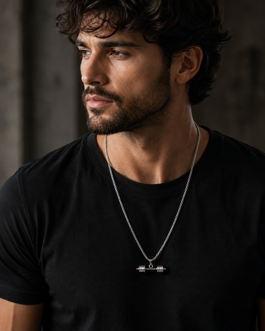 Men’s Titan Barbell Pendant Necklace | Silver-Tone Gym & Fitness Jewellery | House of HNS