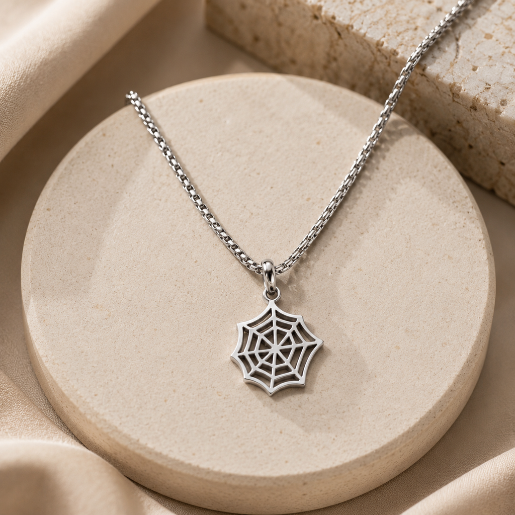 Men’s Spider Web Pendant Necklace | Silver-Tone Statement Jewellery | House of HNS