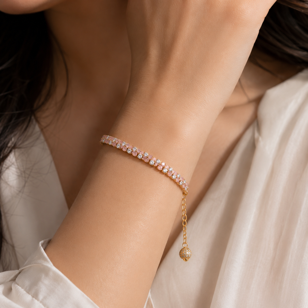 Roselle Pink Crystal Gold Bracelet for Women | Anti-Tarnish | House of HNS