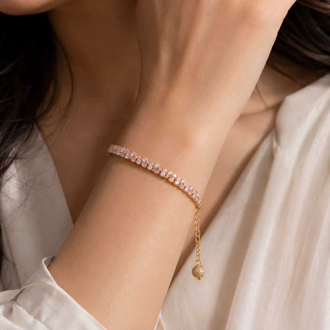 Roselle Pink Crystal Gold Bracelet for Women | Anti-Tarnish
