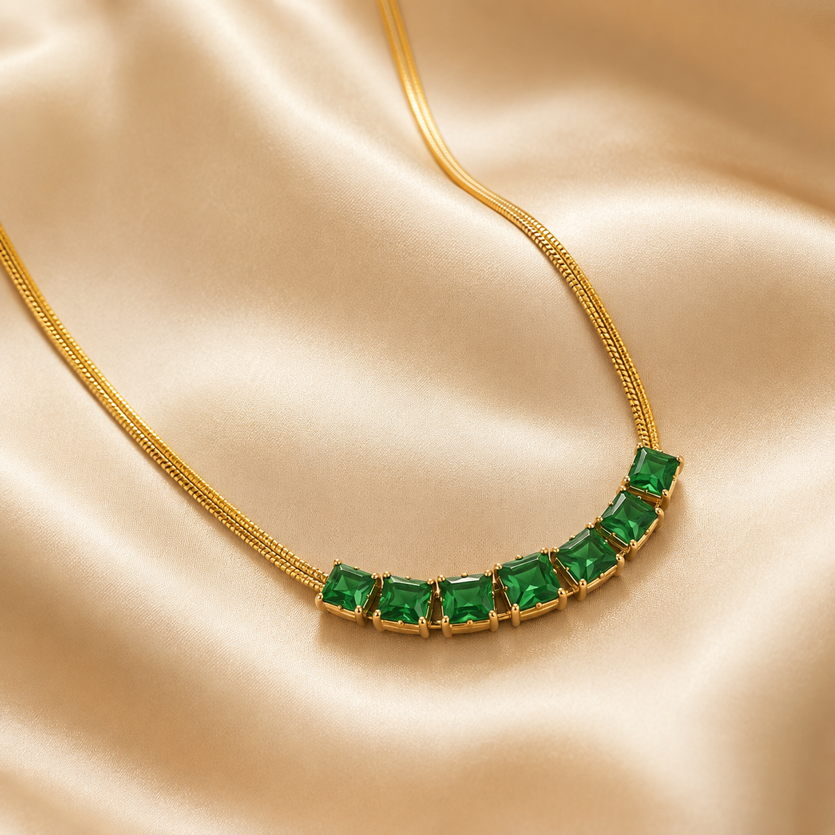 Green Crystal Tennis Necklace for Women | Stainless Steel | Waterproof, Hypoallergenic, Tarnish Resistant