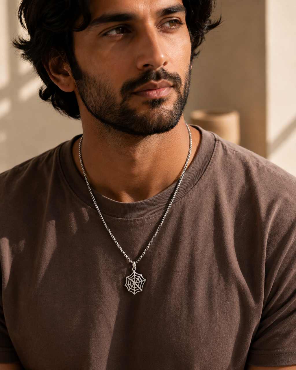 Men’s Spider Web Pendant Necklace | Silver-Tone Statement Jewellery | House of HNS