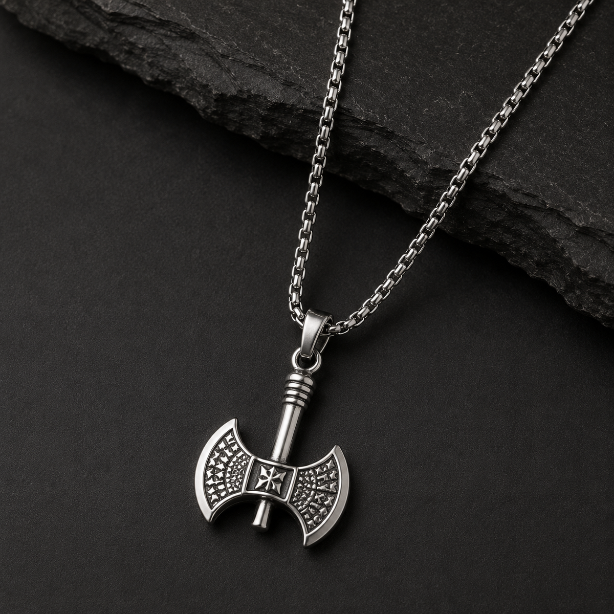 Men’s Nordic Warrior Axe Pendant Necklace | Silver-Tone Statement Jewellery | House of HNS