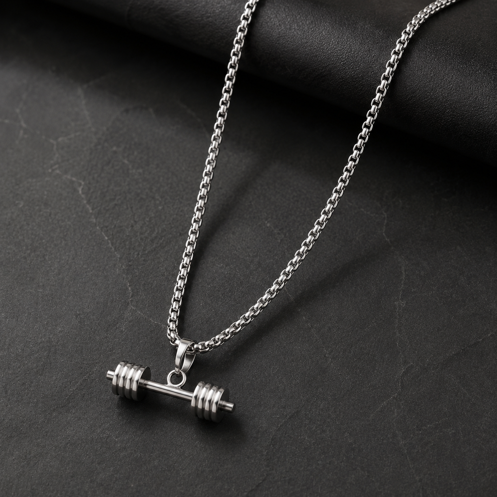 Men’s Titan Barbell Pendant Necklace | Silver-Tone Gym & Fitness Jewellery | House of HNS