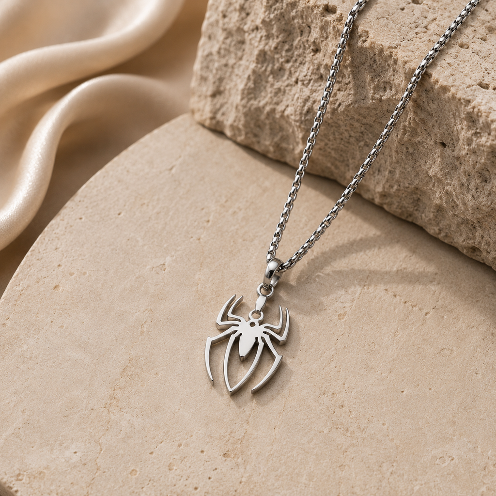 Men’s Spider Pendant Necklace | Silver-Tone Gothic Statement Jewellery | House of HNS