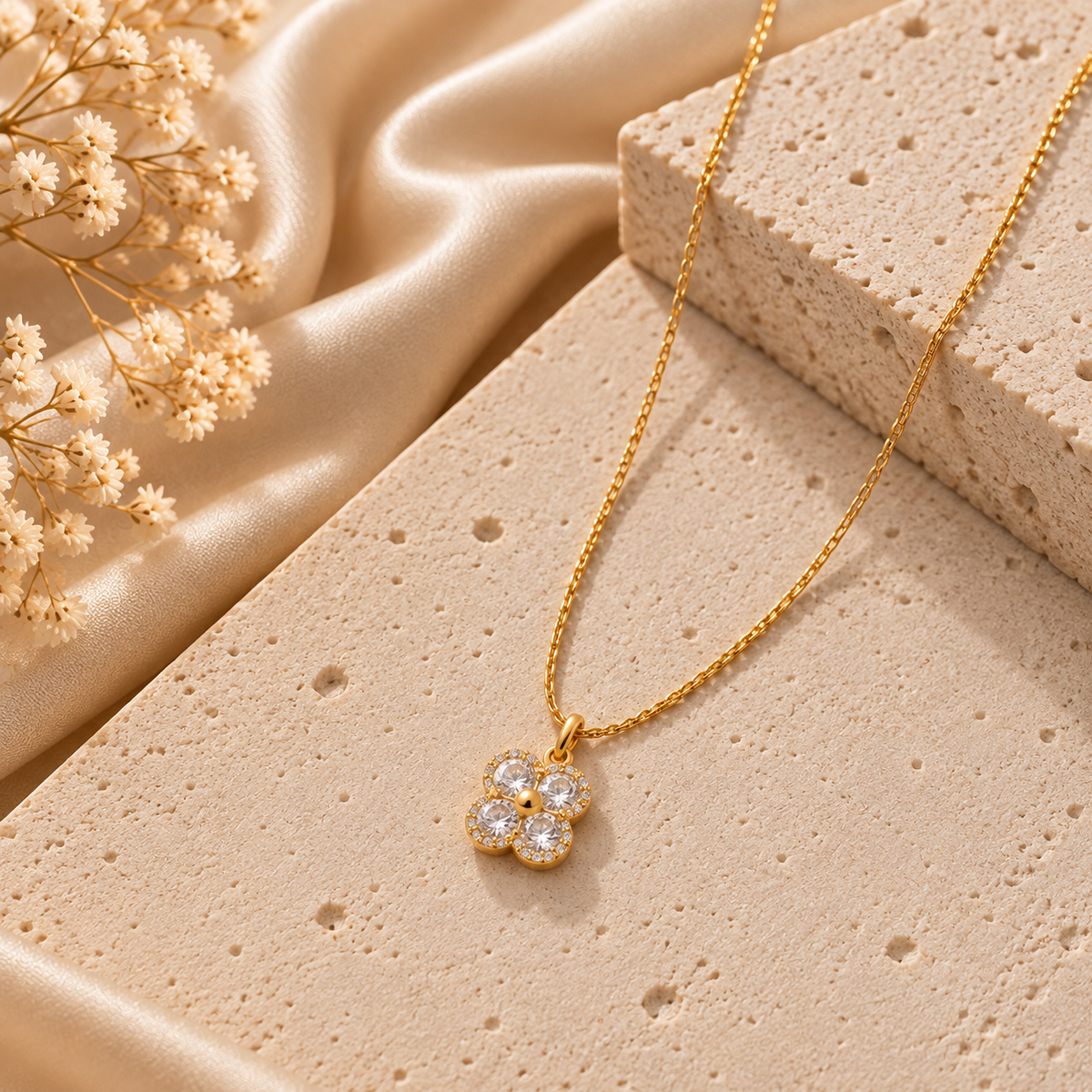 Noelle Black Floral Gold Necklace for Women | Crystal Pendant | House of HNS