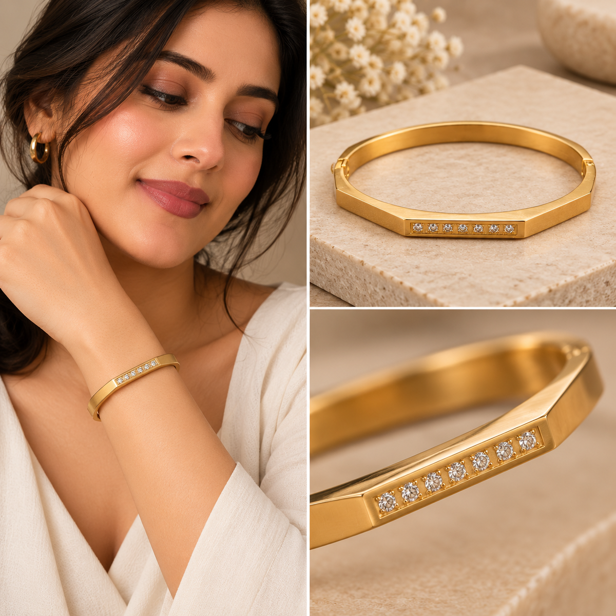 Elara Gold Bracelet for Women | Anti-Tarnish Geometric Bangle