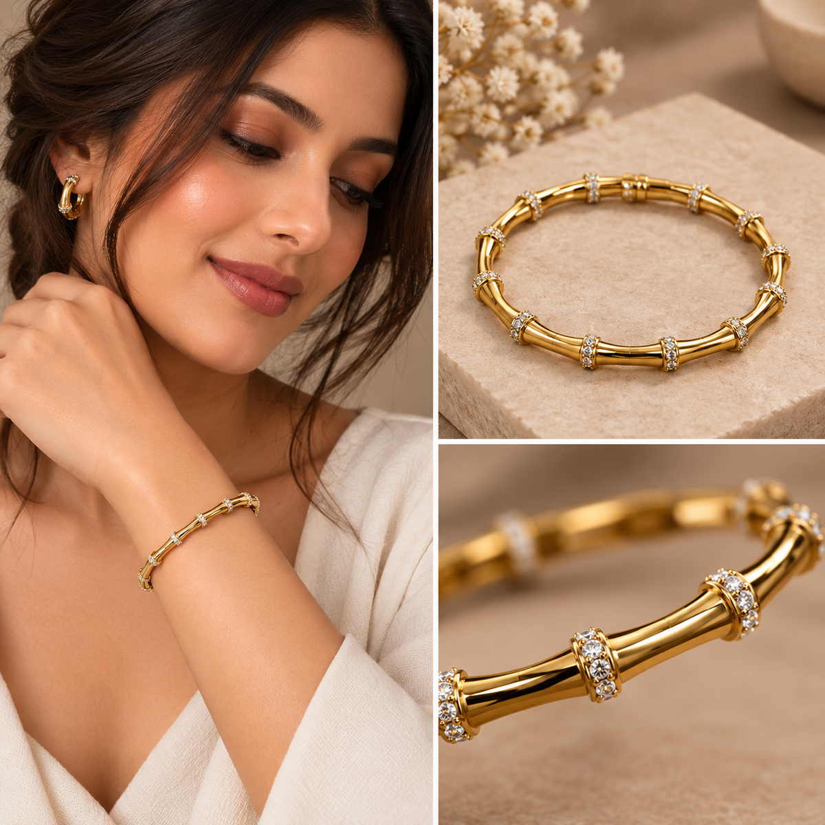 Seraphina Gold Bracelet for Women | Anti-Tarnish Stone Detail