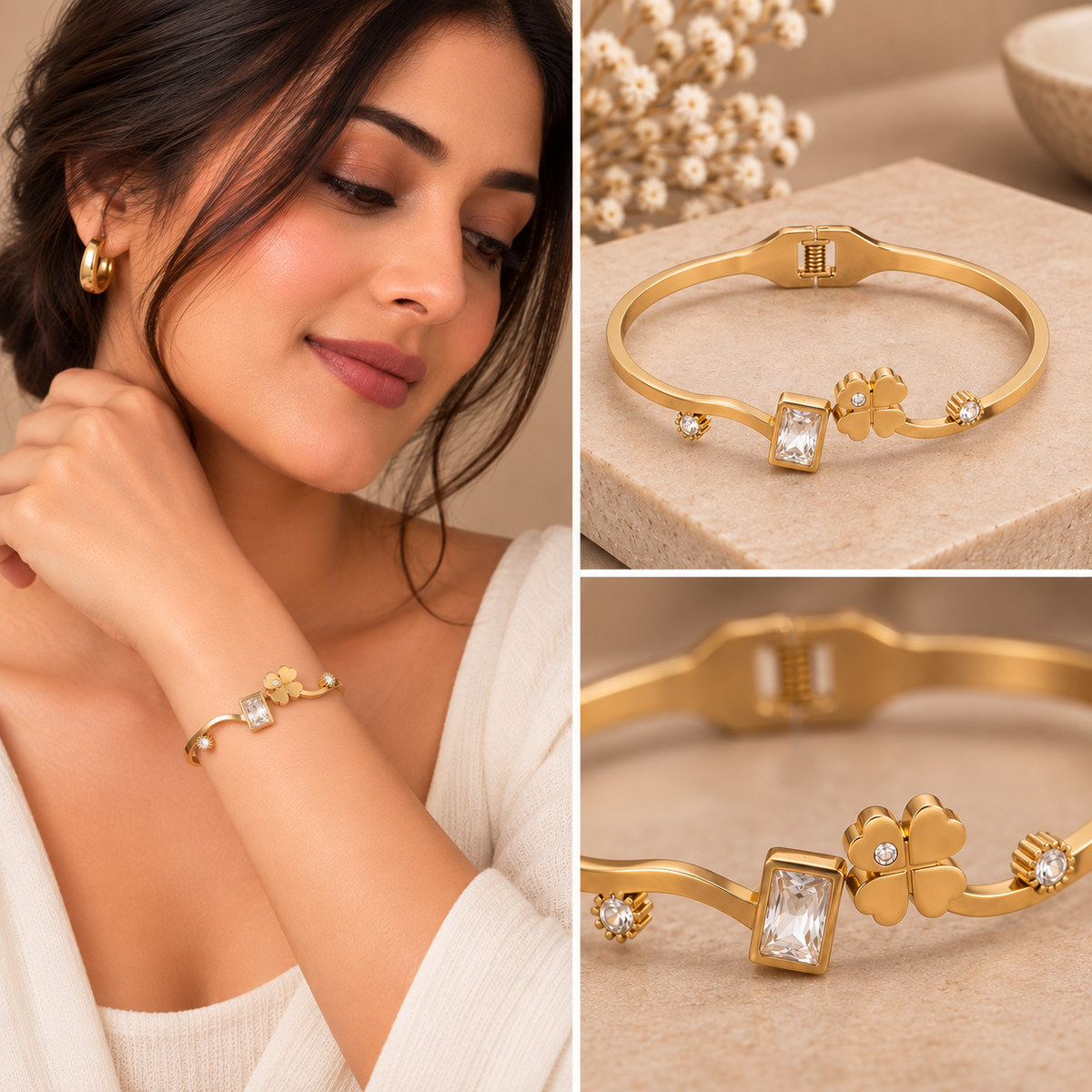 Florielle Gold Bracelet for Women | Anti-Tarnish Floral Stone