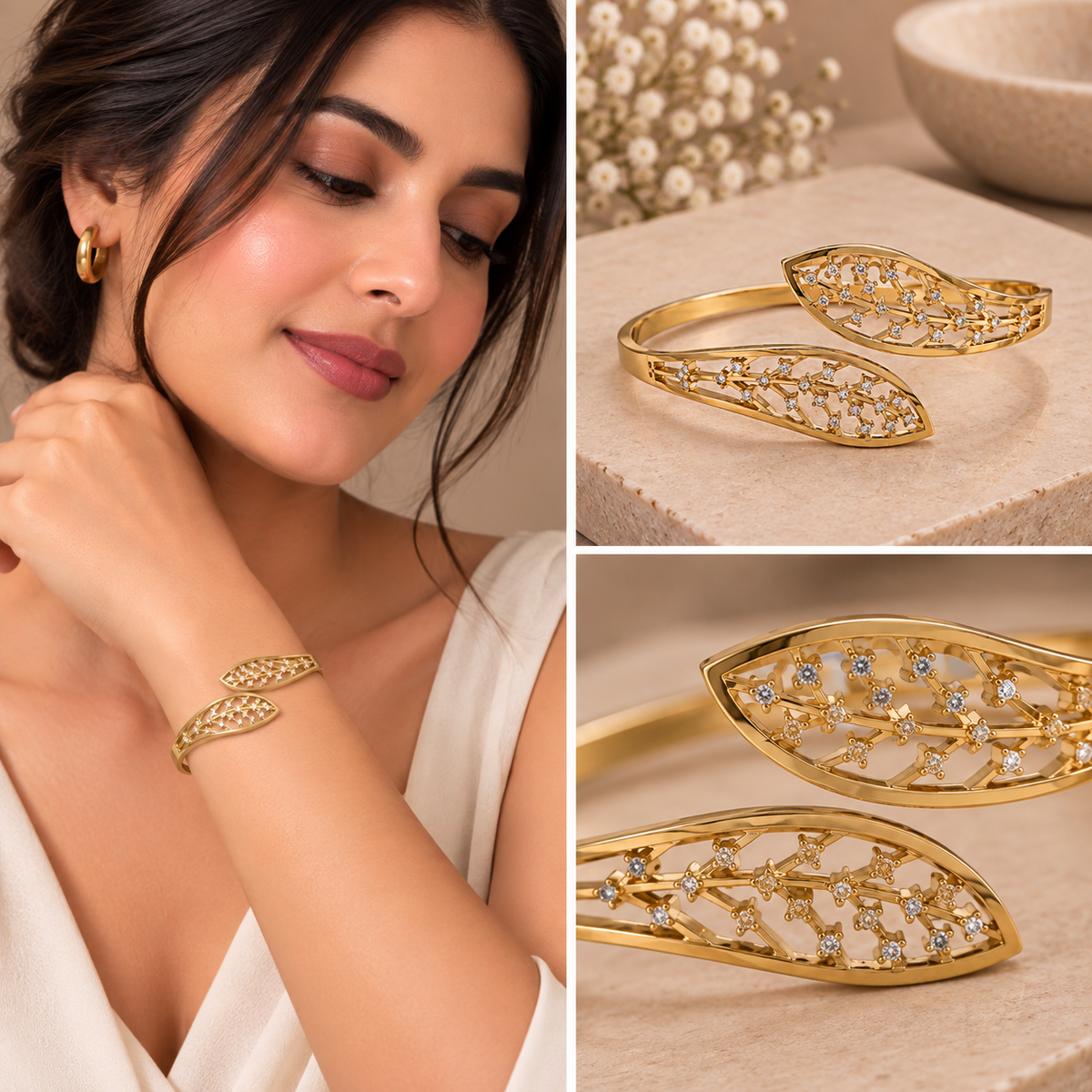 Elowen Gold Bracelet for Women | Anti-Tarnish Leaf Filigree