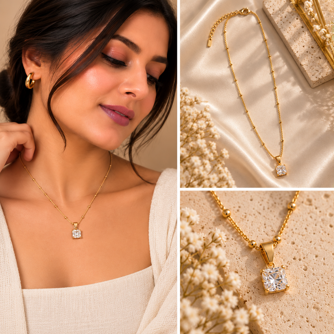 Celestia Gold Pendant Necklace for Women with Clear Stone