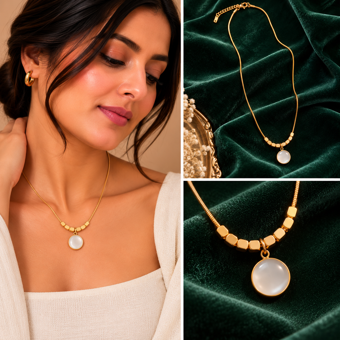 Pearlora Gold Pearl Necklace for Women | Elegant Pendant