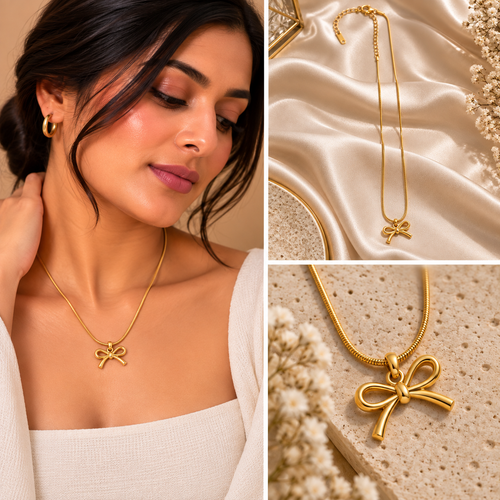 Bowelle Gold Bow Necklace for Women | Elegant Pendant | House of HNS