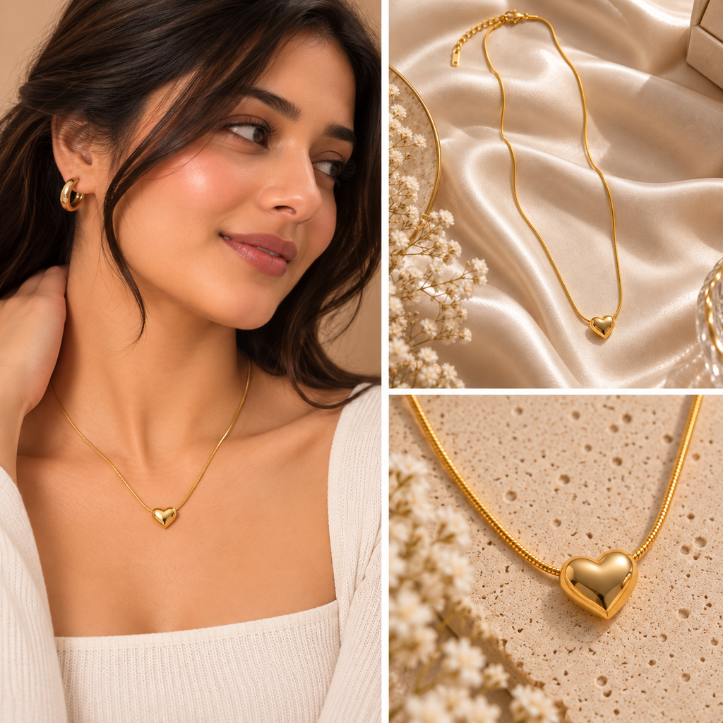 Amora Gold Heart Necklace for Women | Elegant Pendant | House of HNS