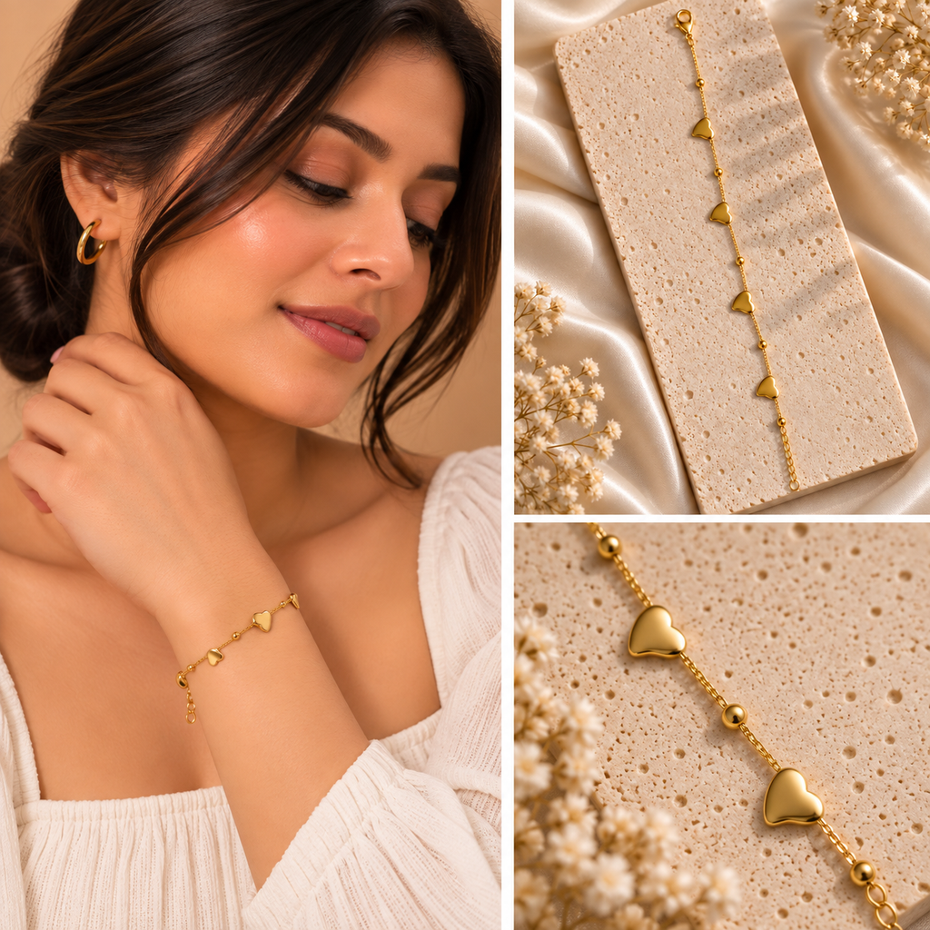 Lovelle Gold Heart Bracelet for Women | Heart Charm Bracelet | House of HNS