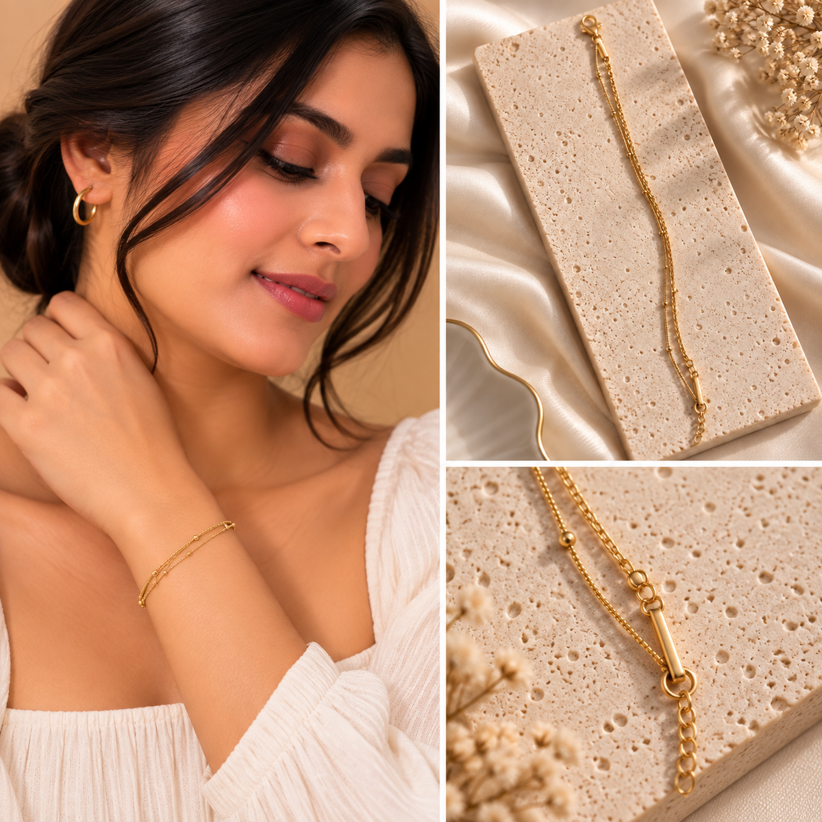Serena Gold Double Chain Bracelet for Women | Minimal Bracelet