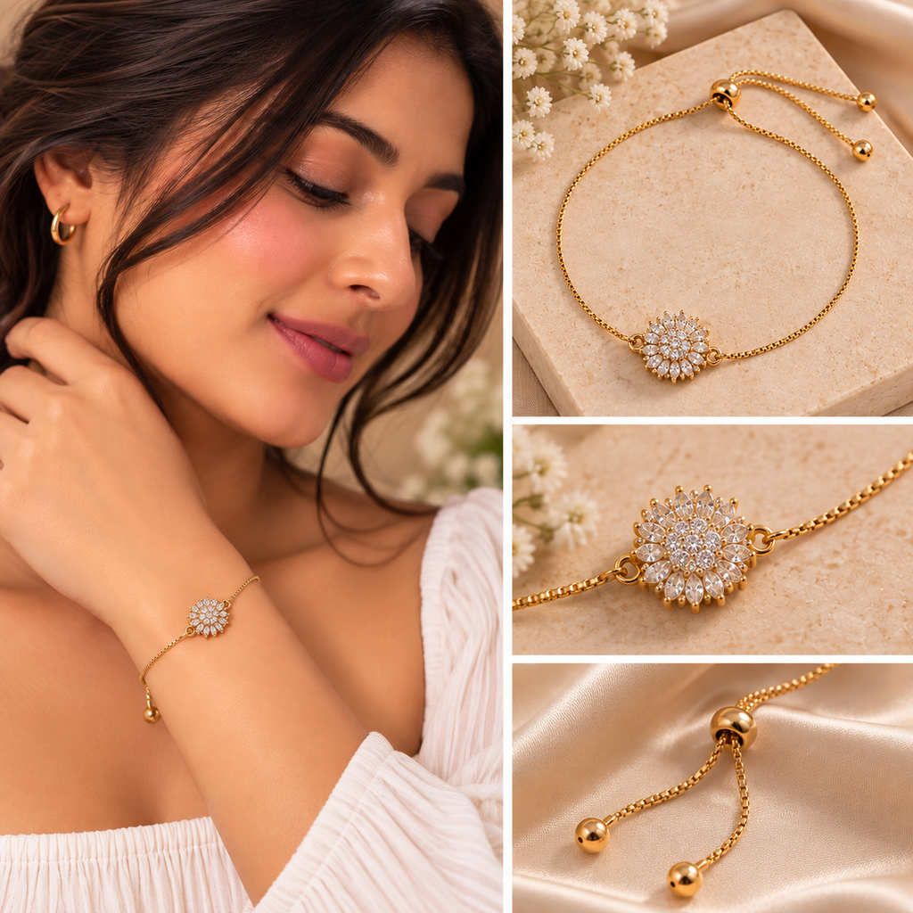 Rotating Flower Adjustable Bracelet | 18K Anti-Tarnish Gold