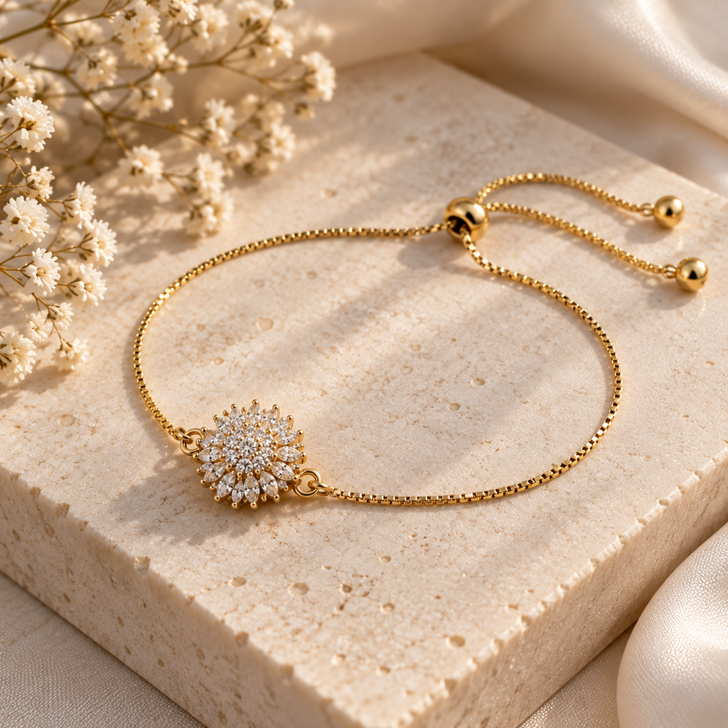 Rotating Flower Adjustable Bracelet | 18K Anti-Tarnish Gold