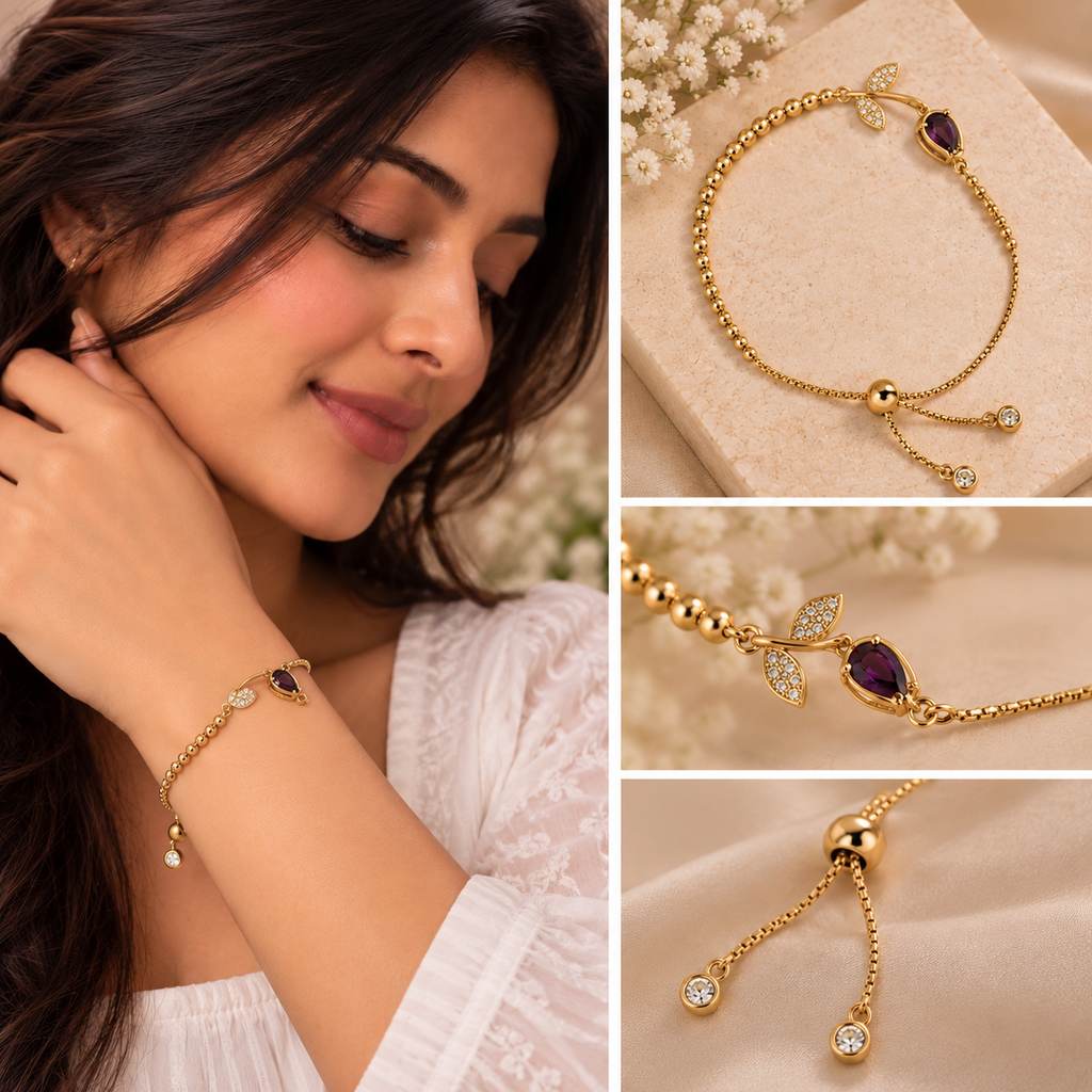 Aarohi Purple Stone Adjustable Bracelet | 18K Gold Anti-Tarnish
