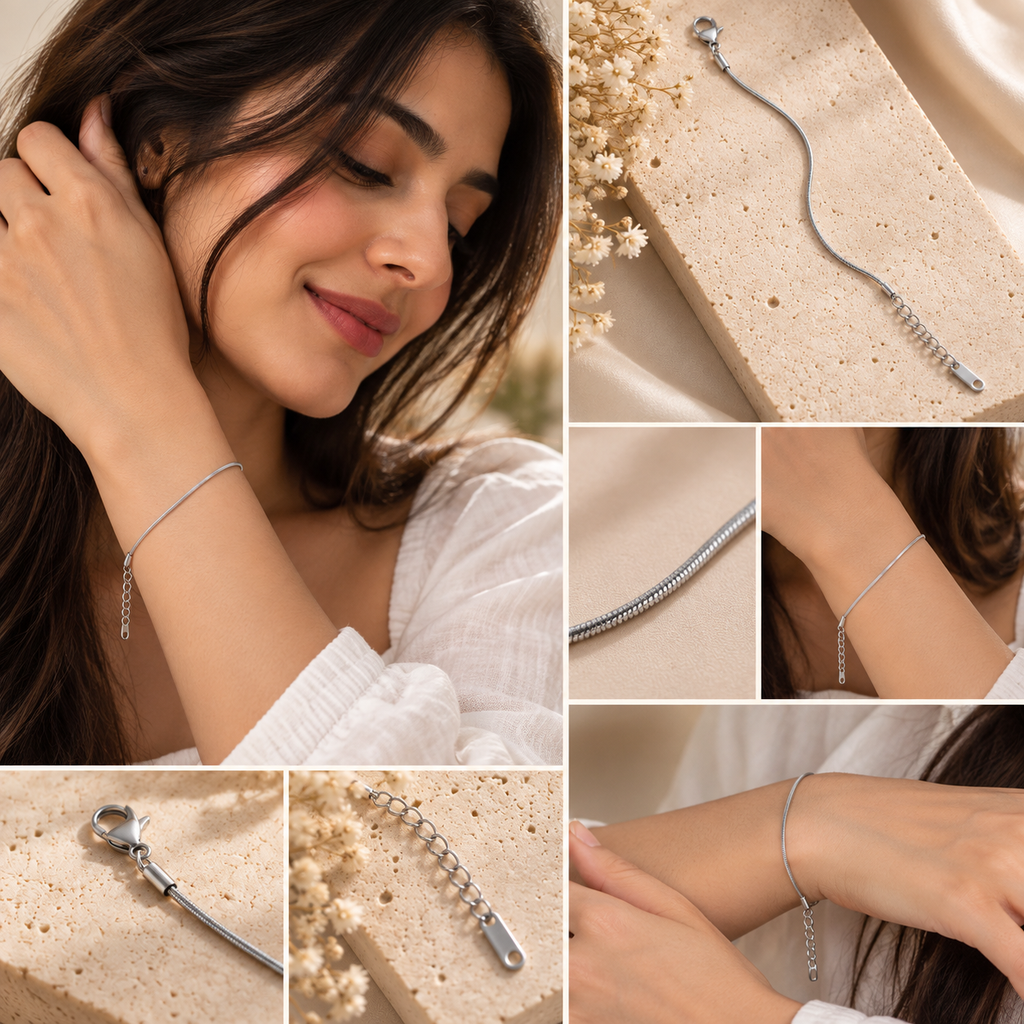 Lumière Silver Snake Chain Unisex 
Bracelet | Adjustable Minimal Bracelet | House of HNS