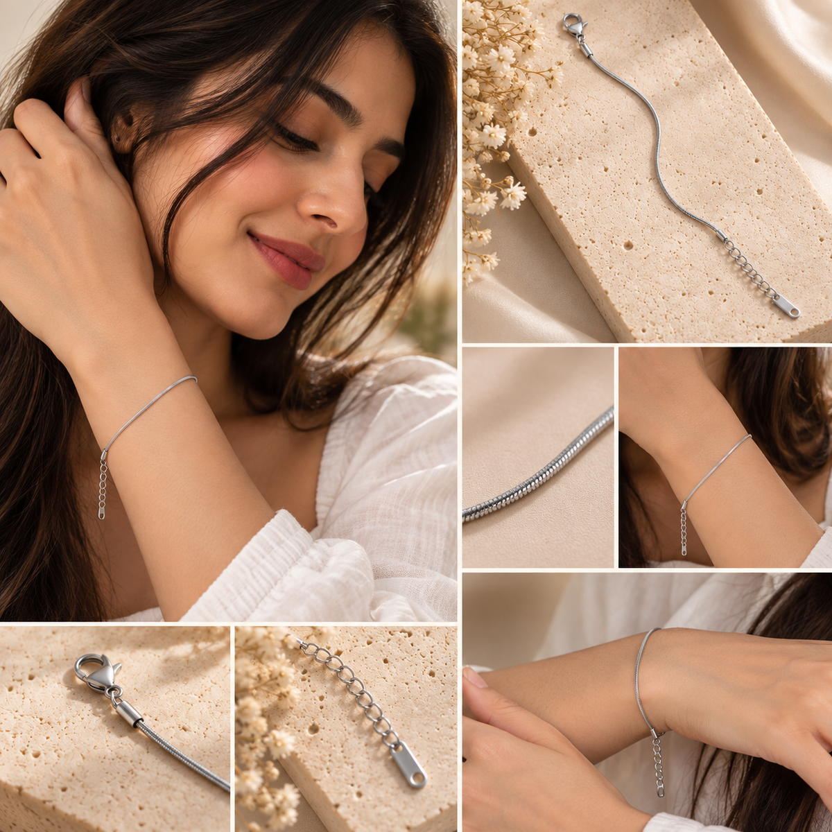 Lumière Silver Snake Chain Unisex 
Bracelet | Adjustable Minimal Bracelet | House of HNS