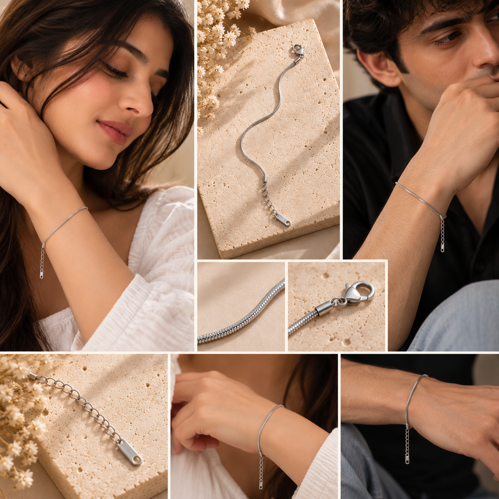 Lumière Silver Snake Chain Unisex 
Bracelet | Adjustable Minimal Bracelet | House of HNS