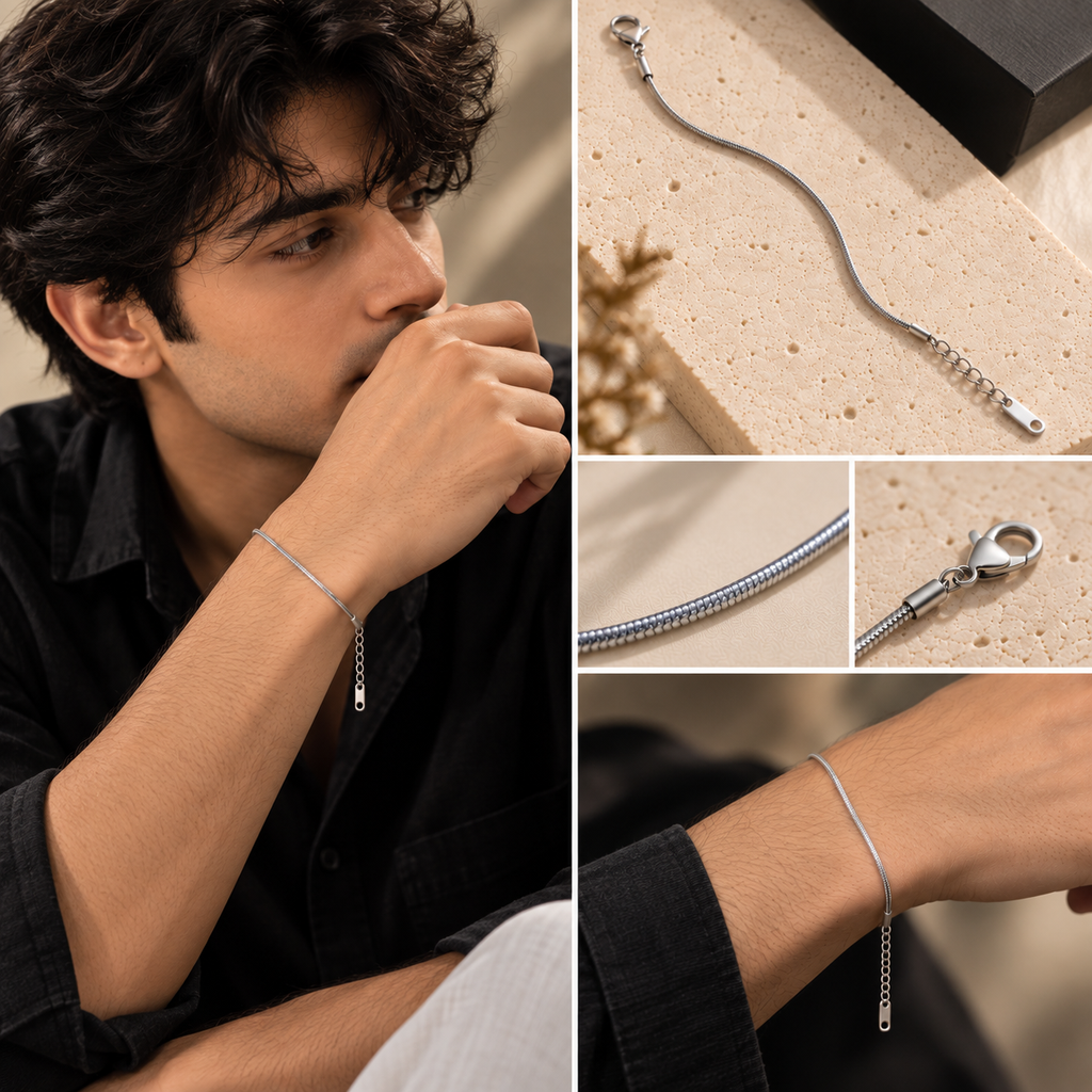 Lumière Silver Snake Chain Unisex 
Bracelet | Adjustable Minimal Bracelet | House of HNS