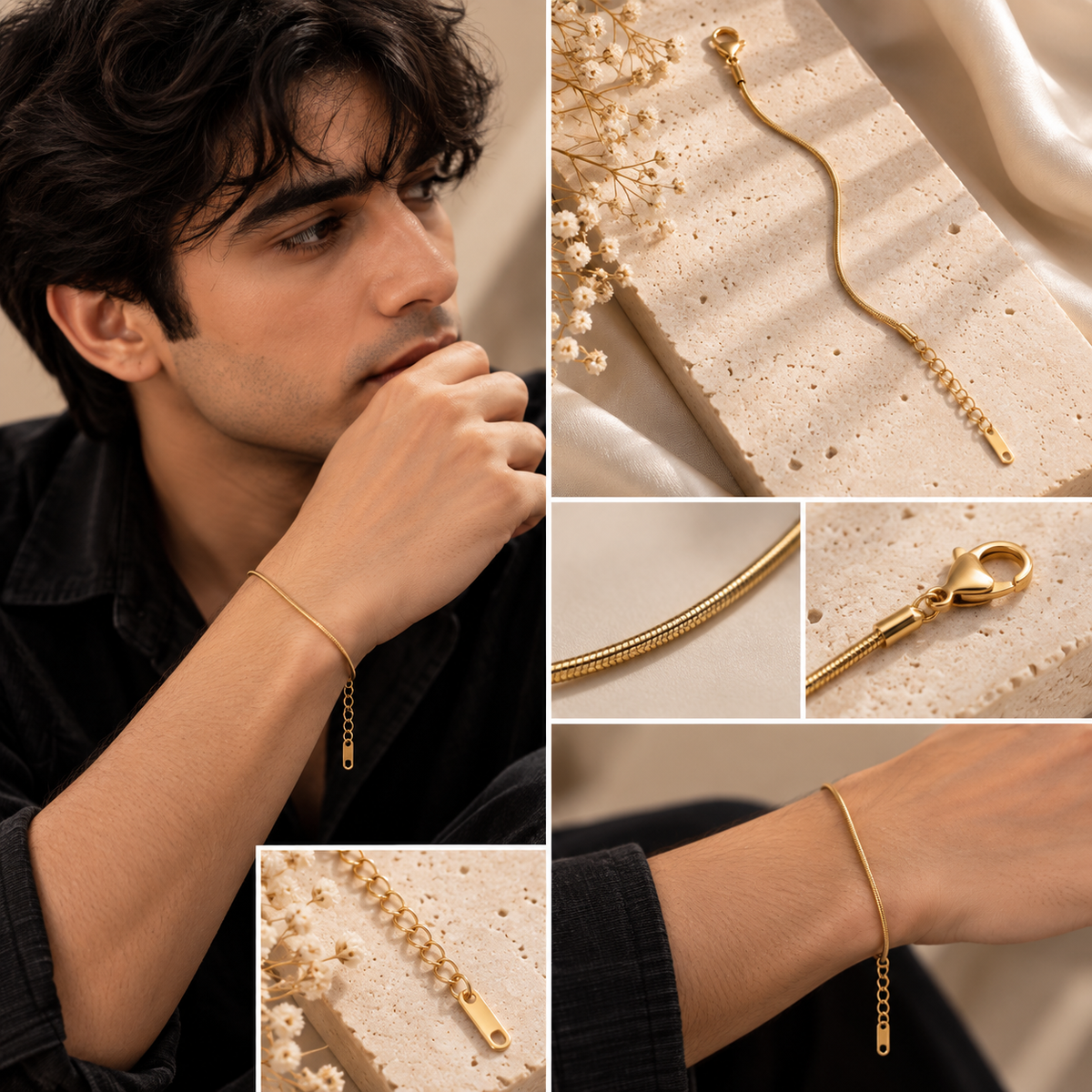 Aurex Adjustable Bracelet for Men & Women | Gold Tone Unisex Bracelet | House of HNS