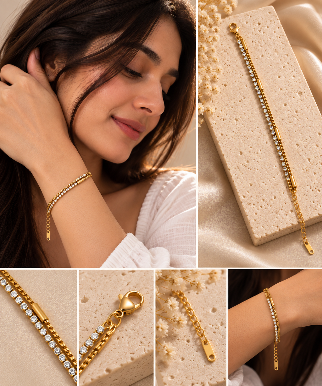 Aurelia Double-Line Tennis Bracelet | Gold Coated | House of HNS