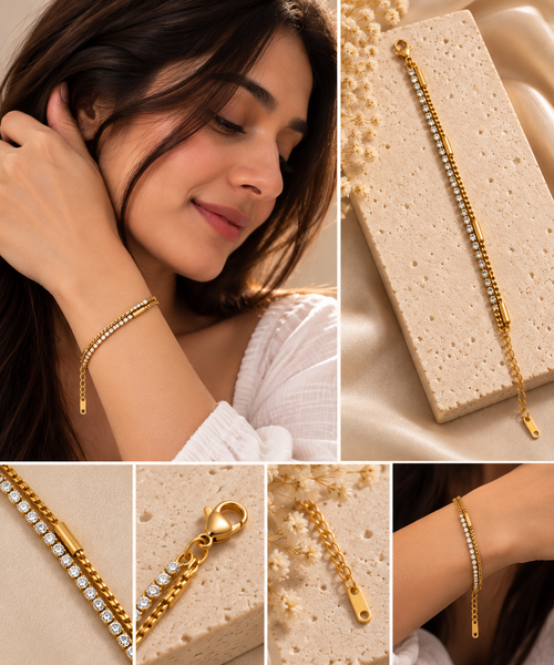 Aurelia Double-Line Tennis Bracelet | Gold Coated | House of HNS