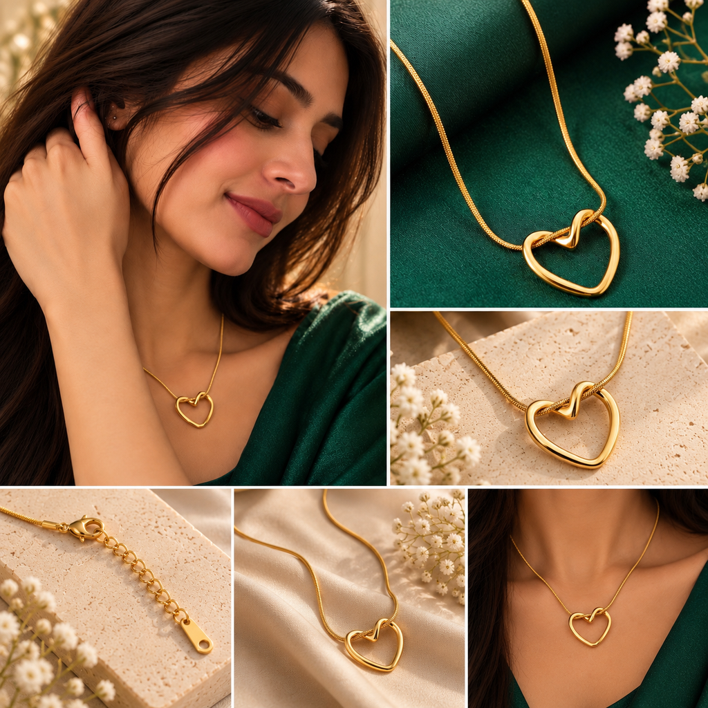 Evera Heart Necklace | Gold Tone Open Heart Pendant Necklace | House of HNS