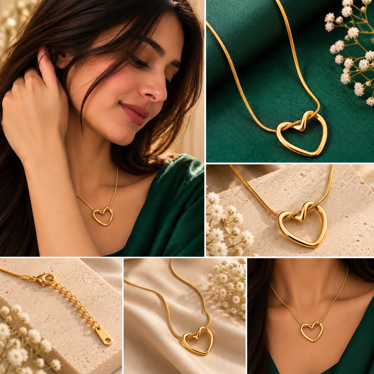 Evera Heart Necklace | Gold Tone Open Heart Pendant Necklace | House of HNS