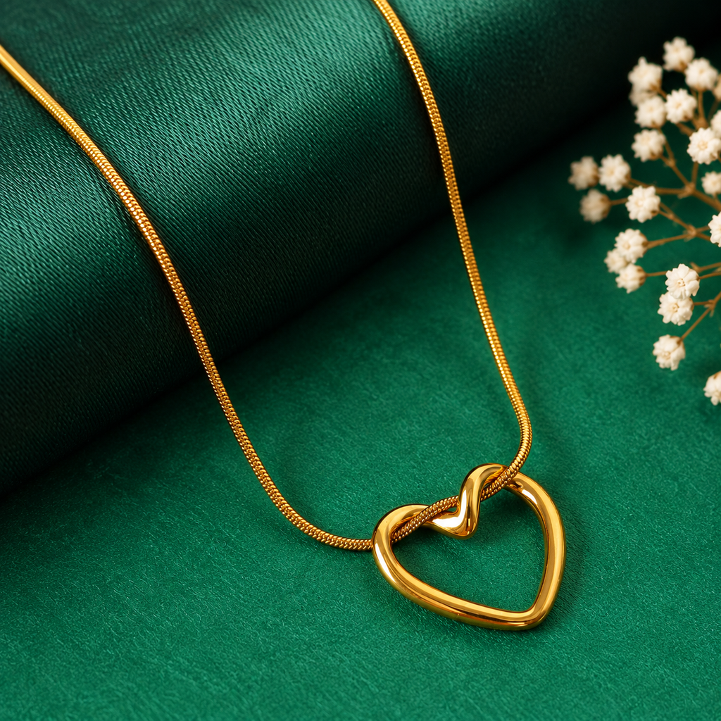 Evera Heart Necklace | Gold Tone Open Heart Pendant Necklace | House of HNS