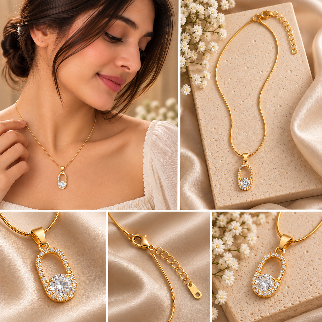 Lunévia Crystal Drop Necklace | Gold Coated | House of HNS