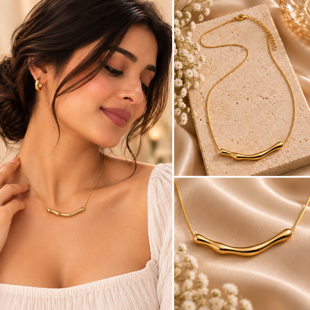 Bamboo Tube Necklace for Women | Minimal Gold Necklace | House of HNS