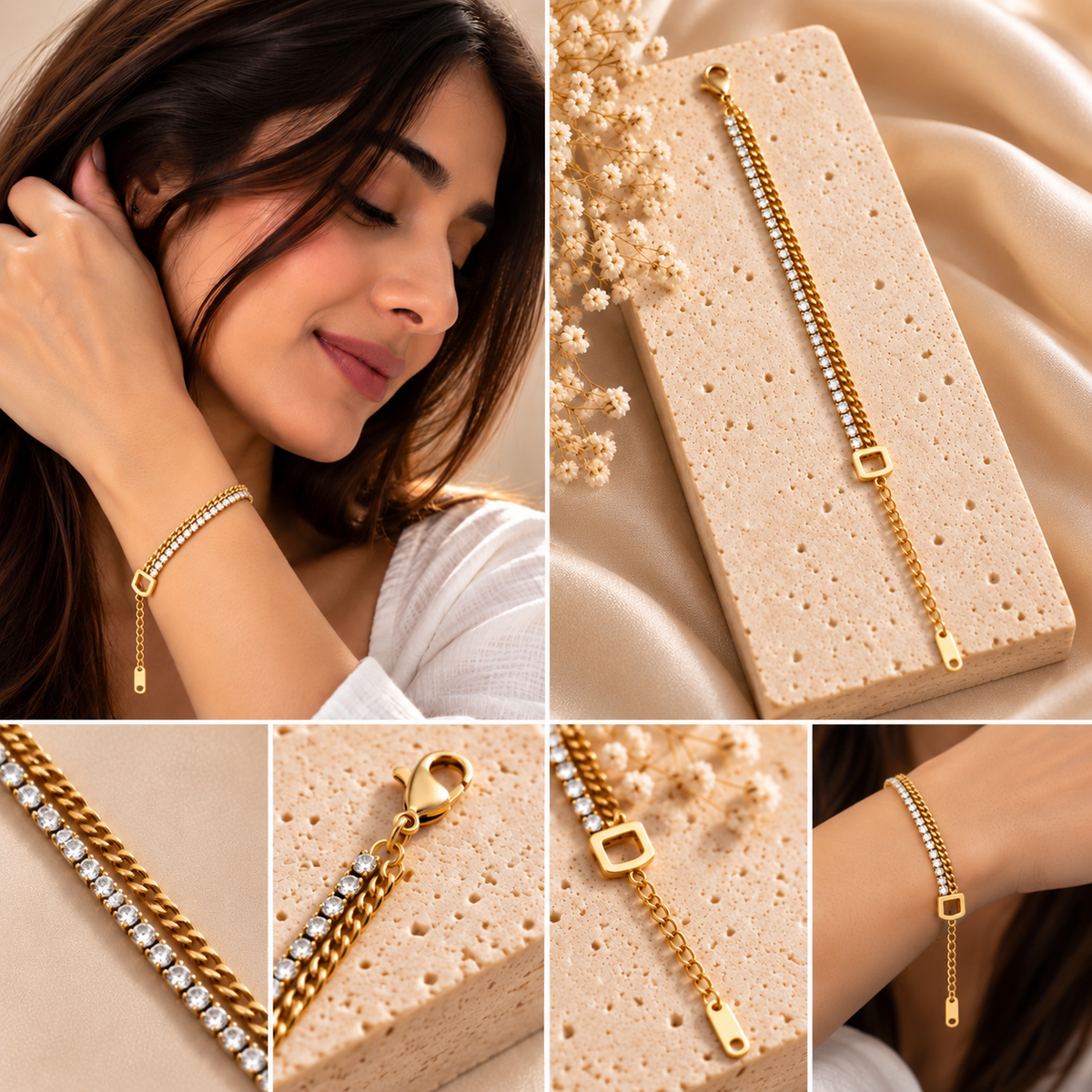 Calevia Dual-Strand Tennis Bracelet | Gold Coated | House of HNS