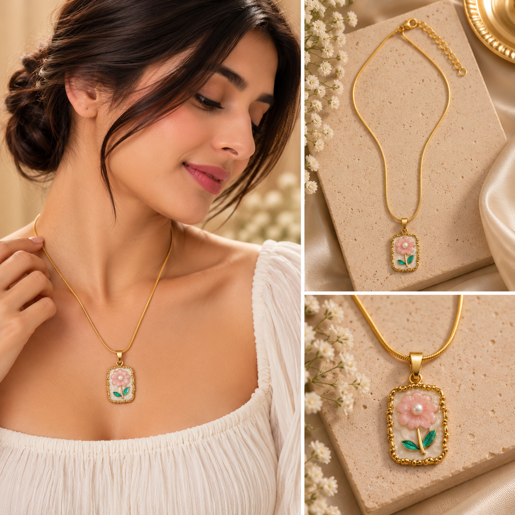 3D Bloom Garden Floral Pendant Necklace | Gold | House of HNS