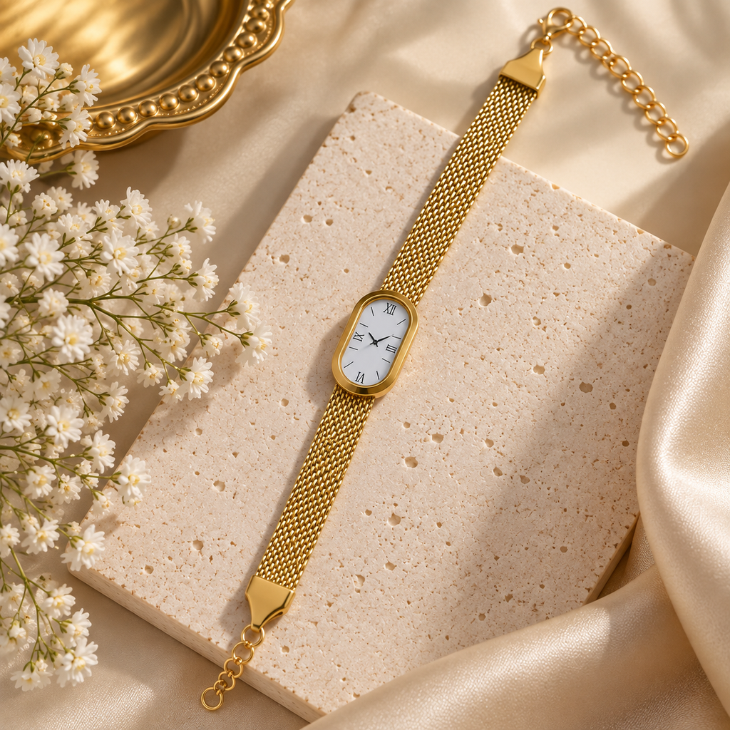 Luna 3D Non-Functional Gold Watch Bracelet | House of HNS