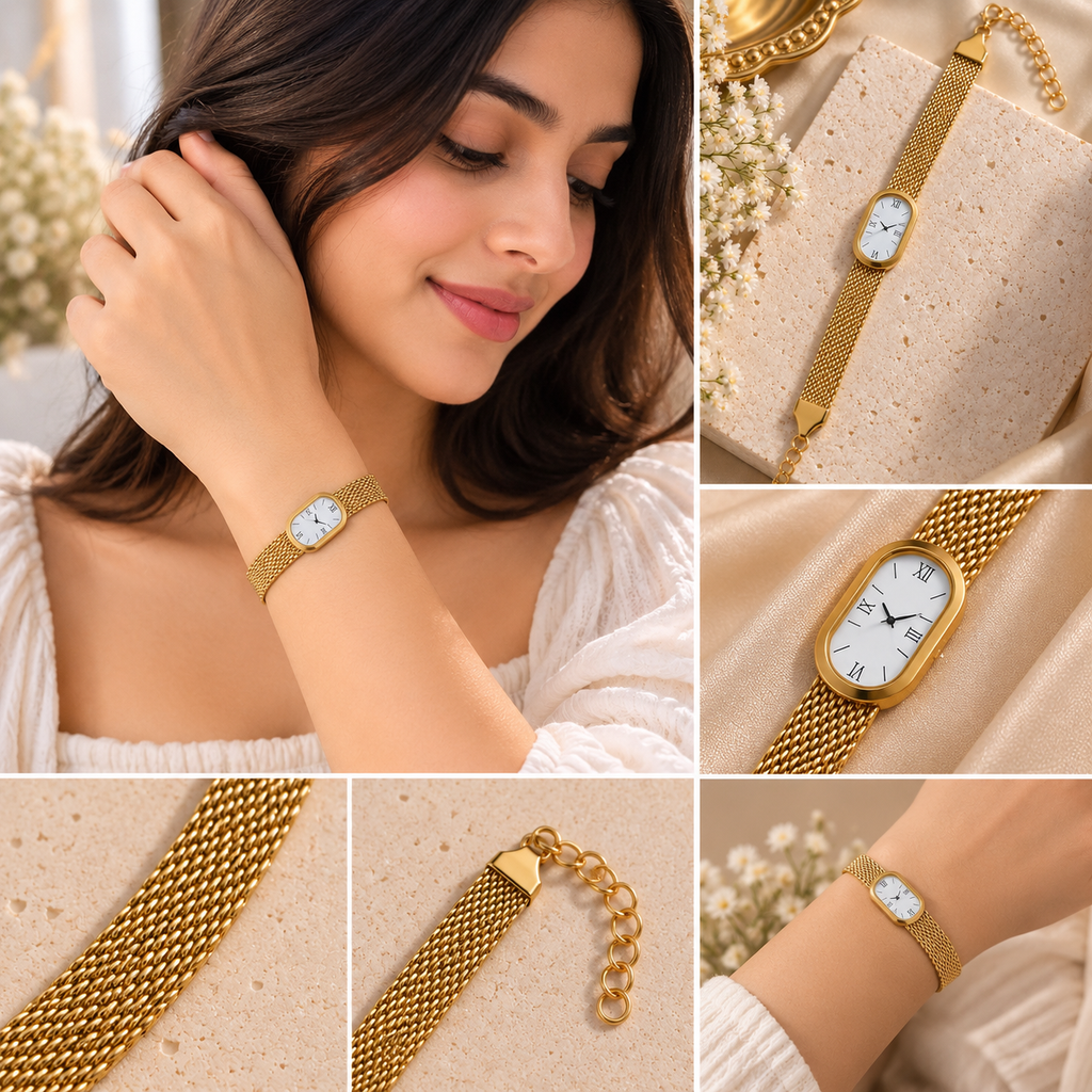 Luna 3D Non-Functional Gold Watch Bracelet | House of HNS