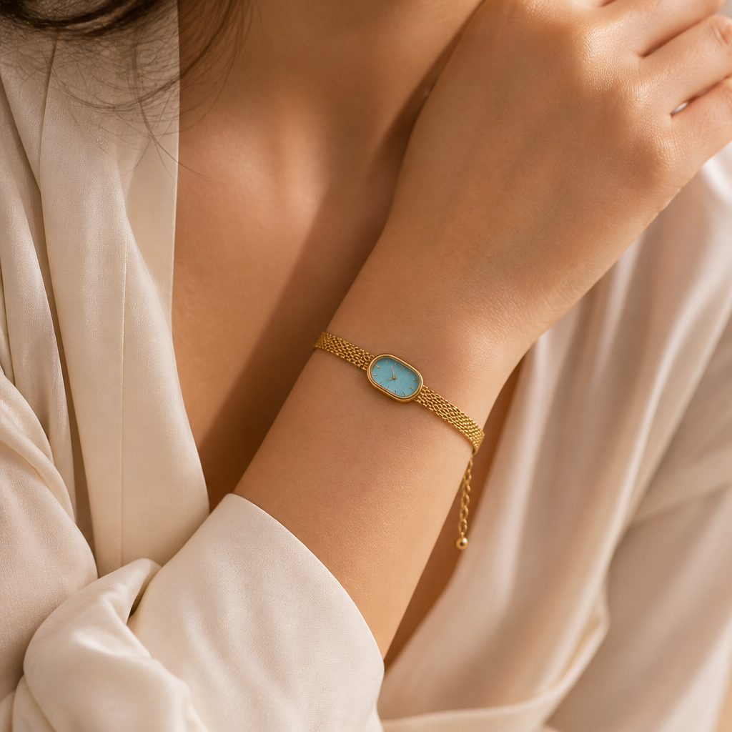 Aurelle3D Non-Functional Gold Watch Bracelet | Blue Dial | House of HNS