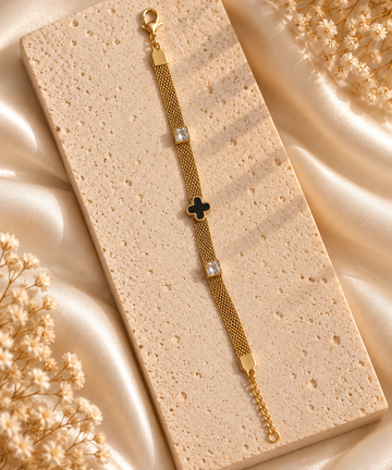Noirelle Black Clover Gold Bracelet for Women