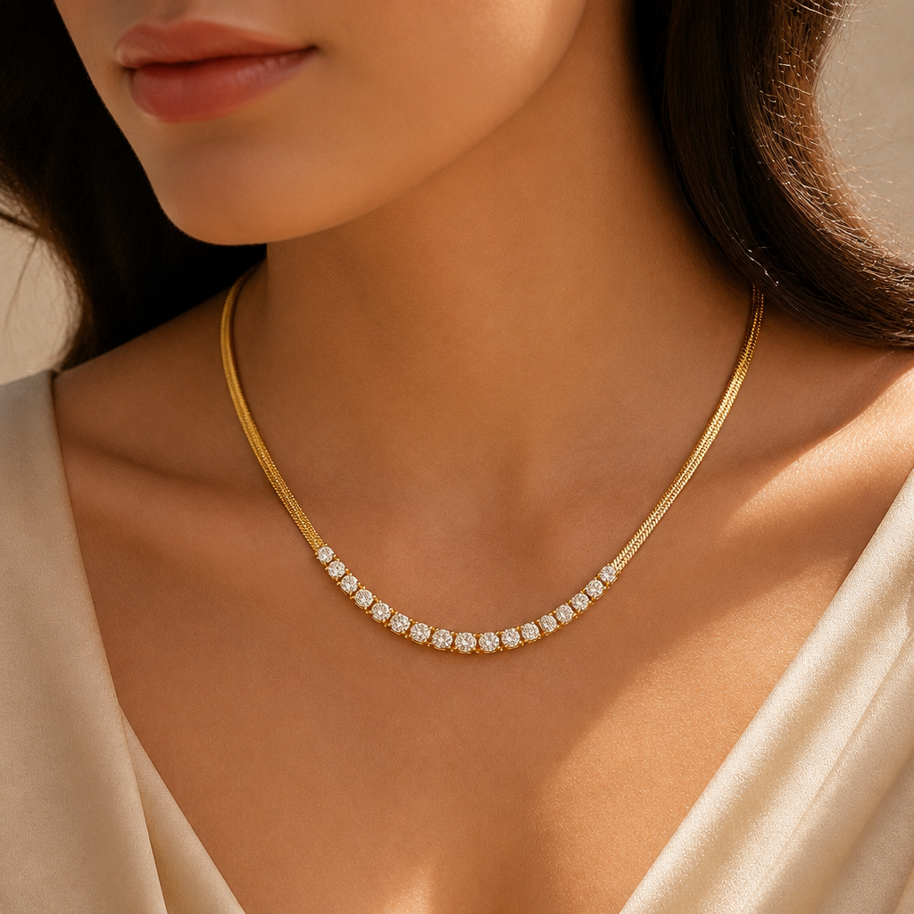 White Crystal Tennis Necklace for Women | Stainless Steel | Waterproof, Hypoallergenic, Tarnish Resistant