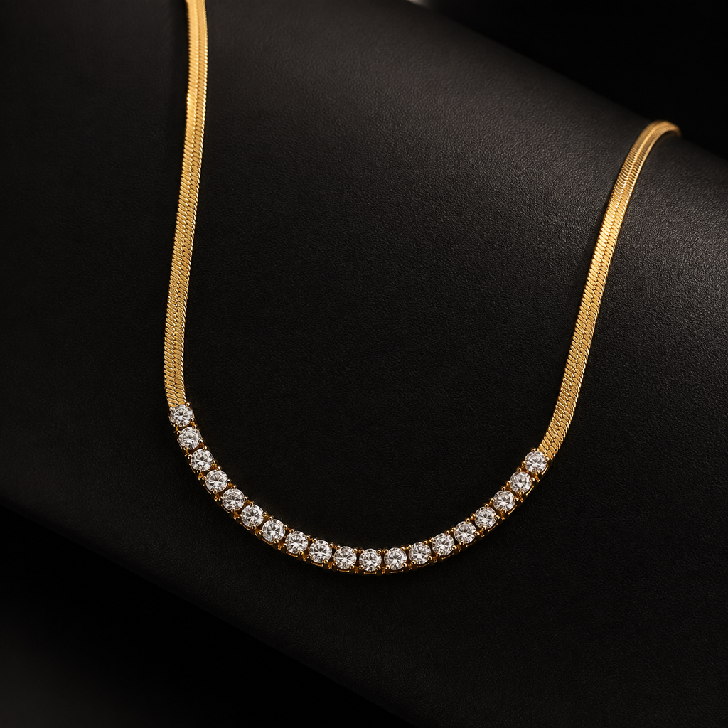 White Crystal Tennis Necklace for Women | Stainless Steel | Waterproof, Hypoallergenic, Tarnish Resistant