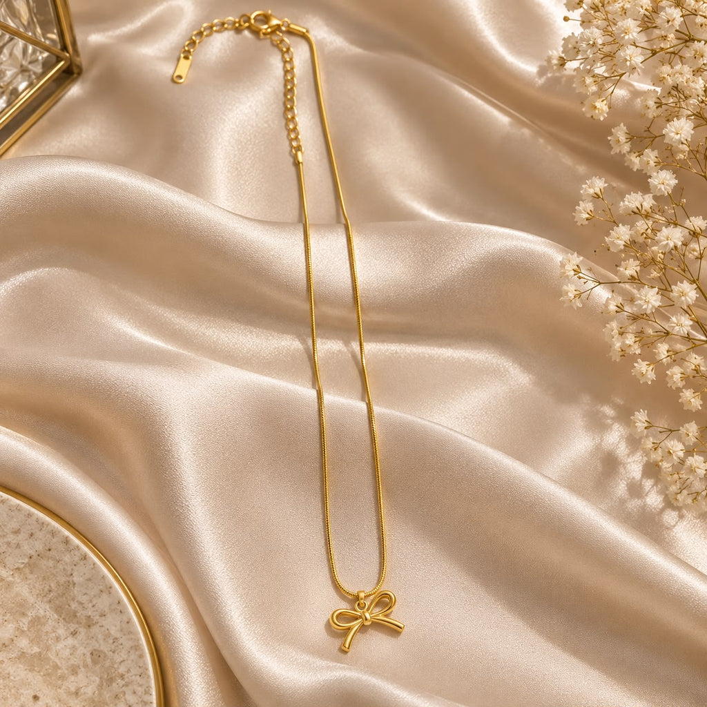 Bowelle Gold Bow Necklace for Women | Elegant Pendant | House of HNS