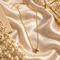 Emerelle Green Stone Gold Necklace for Women | Botanical Pendant | House of HNS