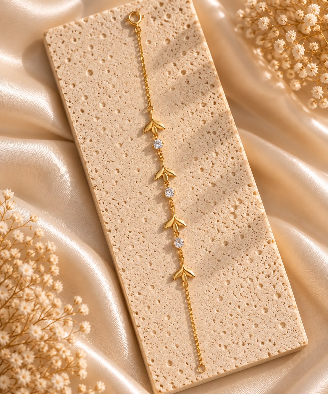 Florielle Gold Leaf Bracelet for Women | Crystal Floral Bracelet | House of HNS