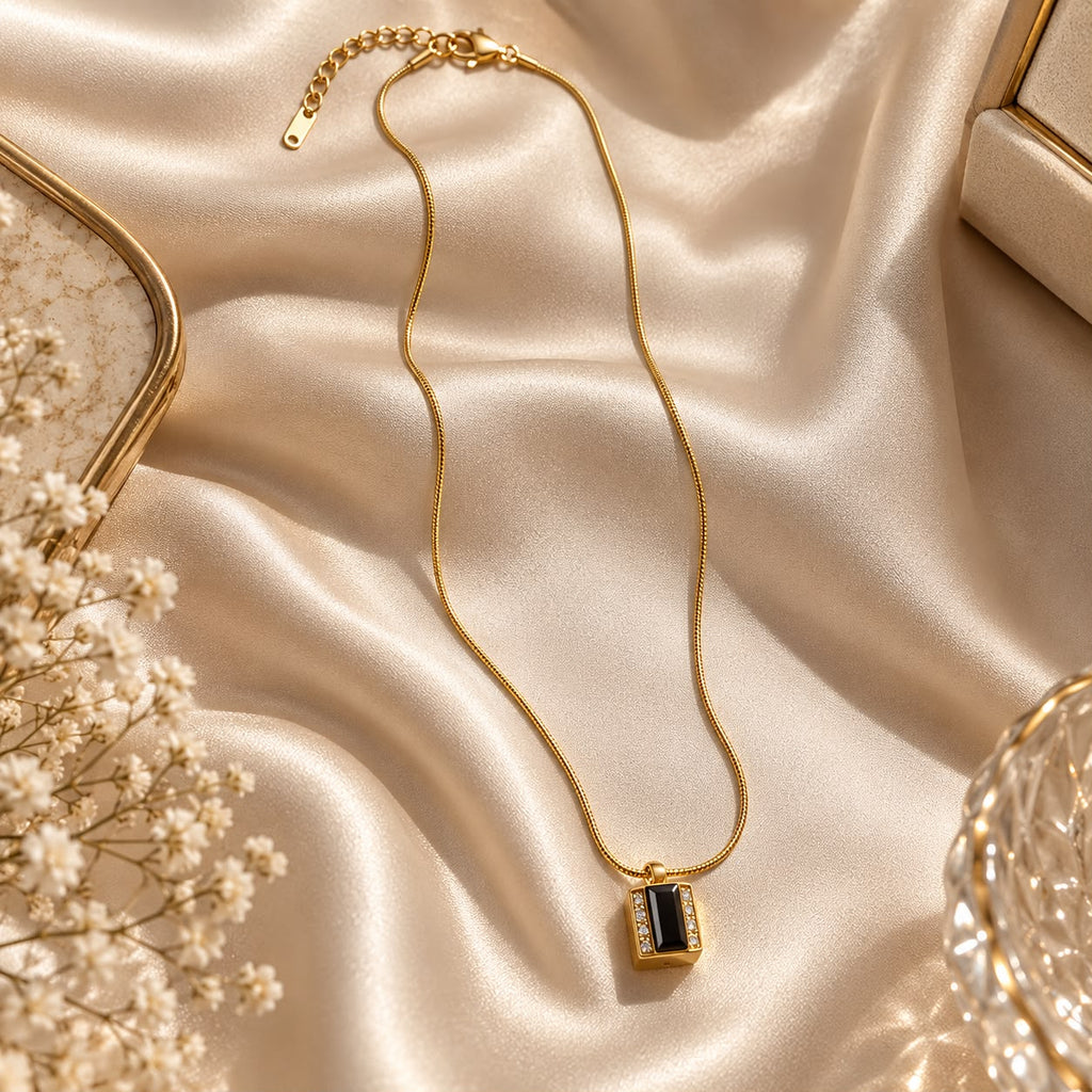 Onyxia Black Stone Gold Pendant Necklace for Women | House of HNS
