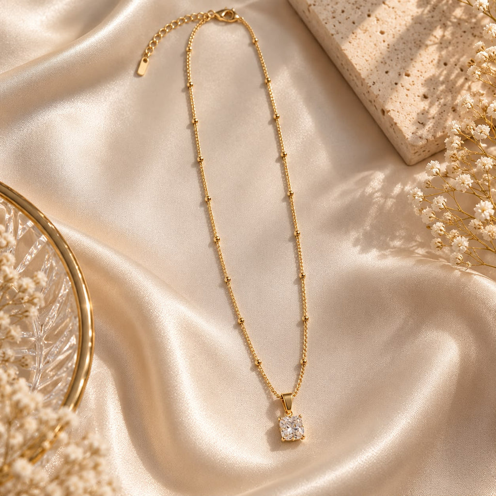 Celestia Gold Pendant Necklace for Women with Clear Stone | House of HNS